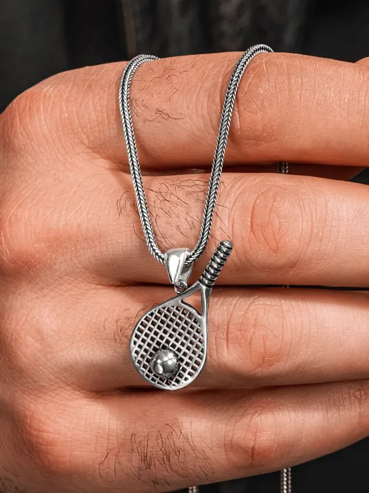 925 Ayar Gümüş Tenis Raketi Kolye Tenis Topu Detaylı Spor Temalı Erkek Kolye 925 Ayar Gümüş Tenis Raketi Kolye Tenis Topu Detaylı Spor Temalı Erkek Kolye