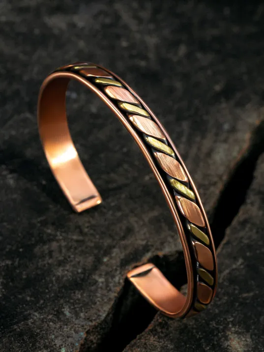 Copper Drop Bakır Kelepçe Bilezik Erkek Kadın Doğal Taşlı ve Metal Kutulu