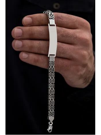 Erkek Gümüş Bileklik - İsim Tarih Yazılabilen Çift Kral Künye 925 Ayar Gümüş Bileklik