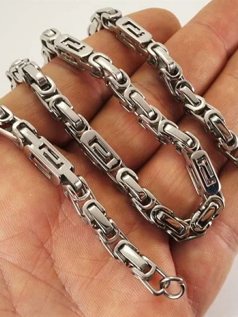 Erkek Çelik Kolye Ve Bileklik Set Orta Kalınlıkta Kral Model