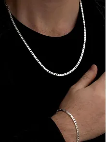 Erkek Gümüş Kolye Bileklik Set - 4mm 925 Ayar Ezme Gurmet Gümüş Set
