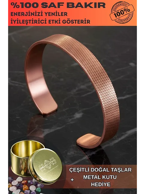 Erkek Kadın Bakır Bileklik - Çapraz Izgara Çizgi Motif Bilezik Doğal Taşlar Ve Metal Kutulu Erkek Kadın Bakır Bileklik - Çapraz Izgara Çizgi Motif Bilezik Doğal Taşlar Ve Metal Kutulu