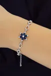 Kadın Gümüş Bileklik - Lacivert Doğal Safir Taşlı Nergis Model Damla Motifli Gümüş Bileklik