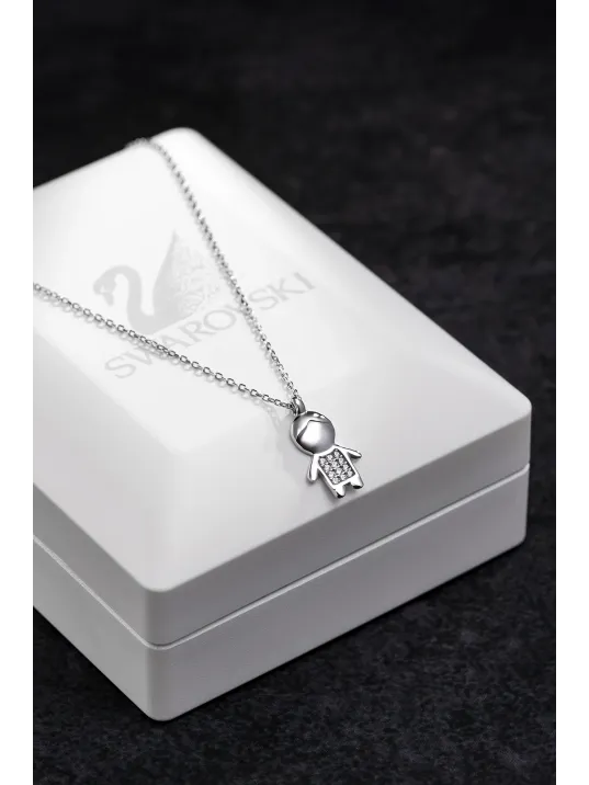 Kadın Gümüş Kolye - Swarovski Taşlı Zirconia Erkek Çocuk Motifli Kadın Kolye Kadın Gümüş Kolye - Swarovski Taşlı Zirconia Erkek Çocuk Motifli Kadın Kolye