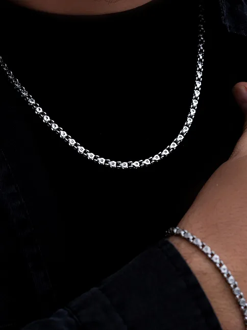 Erkek Çelik Kolye Bileklik Set - Pullu Model Çelik Kolye Bileklik Set
