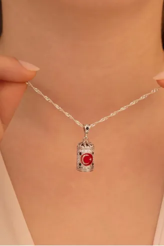 Silindir Ay Yıldız Kadın 925 Ayar Gümüş Kolye Zincir Gklgmsslınr