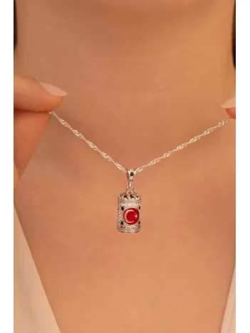 Silindir Ay Yıldız Kadın 925 Ayar Gümüş Kolye Zincir Gklgmsslınr