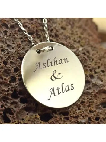 İsim Yazılabilen Sade Yuvarlak Plaka 925 Ayar Gümüş Kolye GKLGMSPLAKA