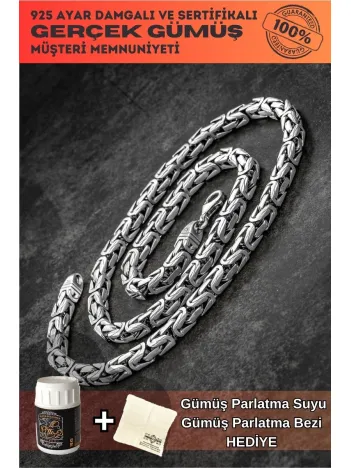 Erkek Gümüş Kolye - 8mm Füzyon Kare Kral Gümüş Erkek Zincir