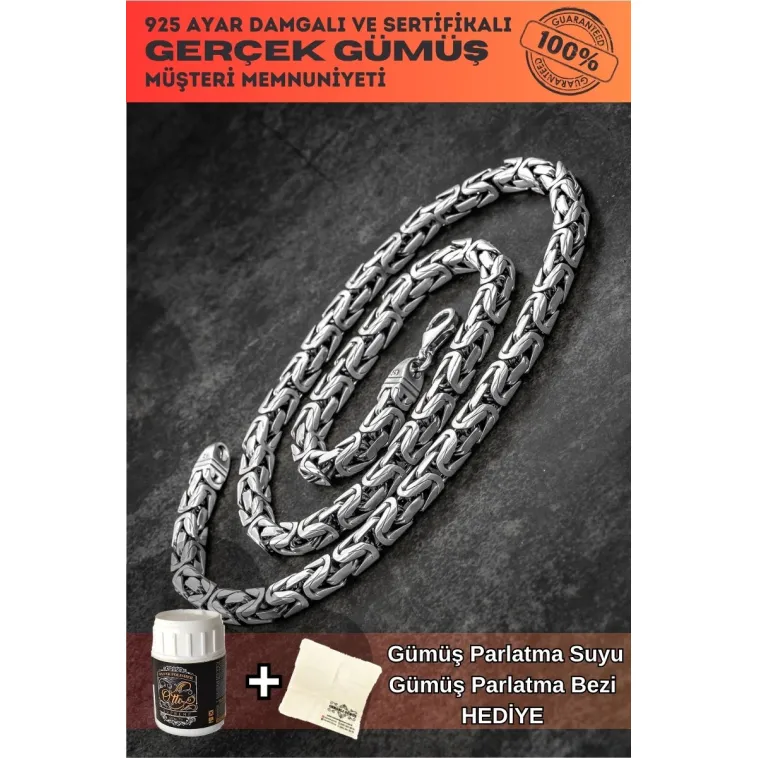 Erkek Gümüş Kolye - 8mm Füzyon Kare Kral Gümüş Erkek Zincir Erkek Gümüş Kolye - 8mm Füzyon Kare Kral Gümüş Erkek Zincir