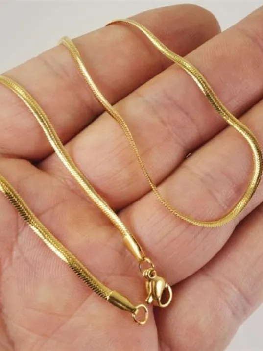 Altın Rengi Snake Kolye Çelik Erkek Kolye Zincir İnce Model