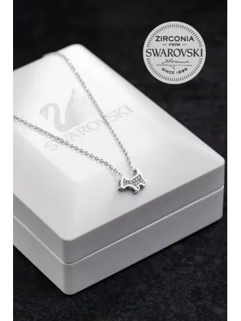 Kadın Gümüş Kolye - Swarovski Taşlı Zirconia Köpek Motifli Kadın Kolye