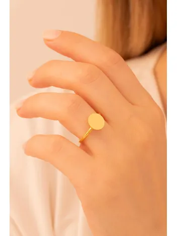 Kadın Gümüş Yüzük - El İşçiliği Altın Kaplama Yuvarlak Motifli İnce Kadın Yüzük