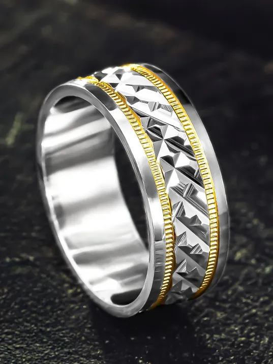 Kadın Gümüş Alyans - Ortası Zikzak Model Yanı Altın Kaplama Şerit Kadın Yüzük Kadın Gümüş Alyans - Ortası Zikzak Model Yanı Altın Kaplama Şerit Kadın Yüzük