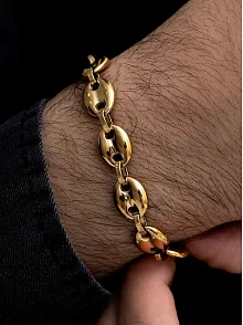 Gemici Model Altın Kaplama Erkek Çelik Bileklik Künye Orta Kalınlıkta