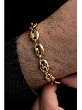 Gemici Model Altın Kaplama Erkek Çelik Bileklik Künye Orta Kalınlıkta