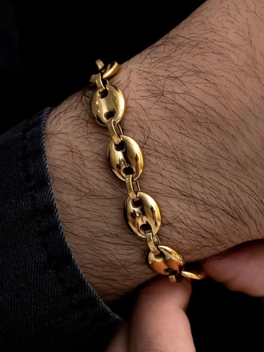 Gemici Model Altın Kaplama Erkek Çelik Bileklik Künye Orta Kalınlıkta