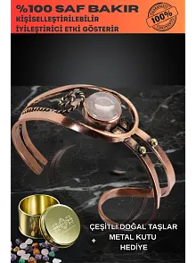 Kadın Bakır Bileklik - Sedef Taşı Burgu Model Kadın Bilezik Metal Kutu ve Doğal Taşlar
