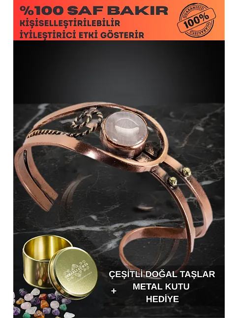 Kadın Bakır Bileklik - Sedef Taşı Burgu Model Kadın Bilezik Metal Kutu ve Doğal Taşlar