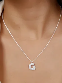 Kadın Gümüş Kolye - G Harfi Zirkon Taşlı Balon Harf Kadın Kolye