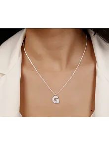 Kadın Gümüş Kolye - G Harfi Zirkon Taşlı Balon Harf Kadın Kolye
