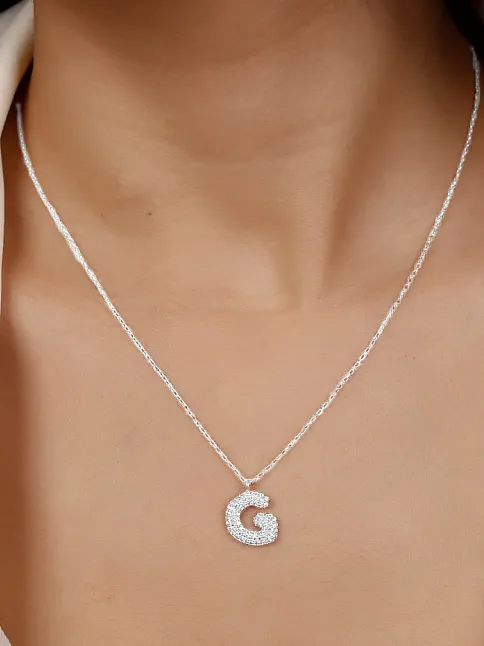 Kadın Gümüş Kolye - G Harfi Zirkon Taşlı Balon Harf Kadın Kolye
