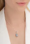 Mavi Taşlı Bayan Gümüş Muska Cevşen Kolye