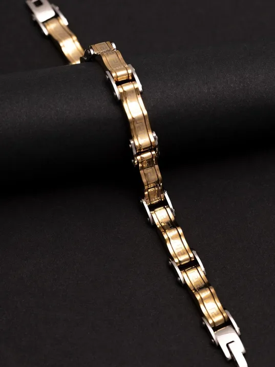 Grek Dalgalı Çelik Sarı Erkek Bileklik Künye Cblaltgrek1