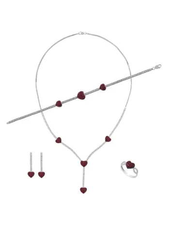 Arya Bayan Yakut Taşlı Gümüş Su Yolu Set - Kolye, Bileklik, Küpe, Yüzük