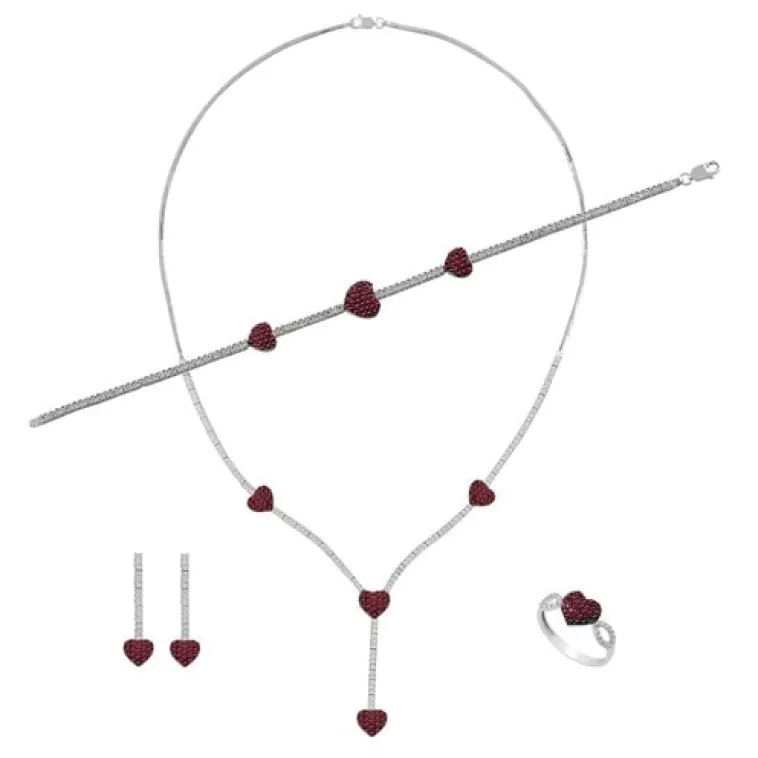Arya Bayan Yakut Taşlı Gümüş Su Yolu Set - Kolye, Bileklik, Küpe, Yüzük Arya Bayan Yakut Taşlı Gümüş Su Yolu Set - Kolye, Bileklik, Küpe, Yüzük