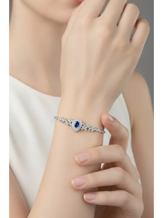 Çise Safir Taşlı Gümüş Su Yolu Bileklik