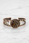 Kadın Bakır Bileklik -  Kalp Detaylı Kaplan Gözlü Kadın Bilezik Doğal Taşlar ve Metal Kutulu