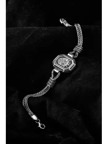 Erkek Gümüş Bileklik -Osmanlı Arması İşlemeli Tilkikuyruğu Zincirli 925 Ayar Erkek Bileklik