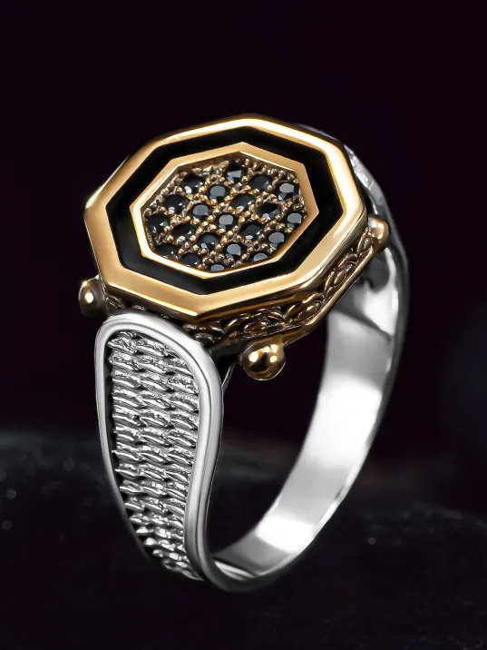 Erkek Gümüş Yüzük - Zirkon Taşlı Sekizgen Model İnce Kibar Erkek Yüzük