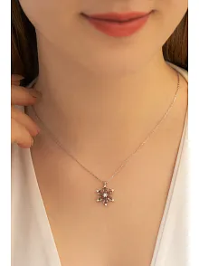 Kadın Gümüş Kolye - Zultanit Taşlı Çiçek Figürlü Kadın Gümüş Kolye