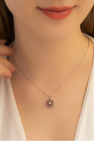 Kadın Gümüş Kolye - Zultanit Taşlı Çiçek Figürlü Kadın Gümüş Kolye
