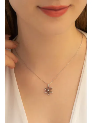 Kadın Gümüş Kolye - Zultanit Taşlı Çiçek Figürlü Kadın Gümüş Kolye