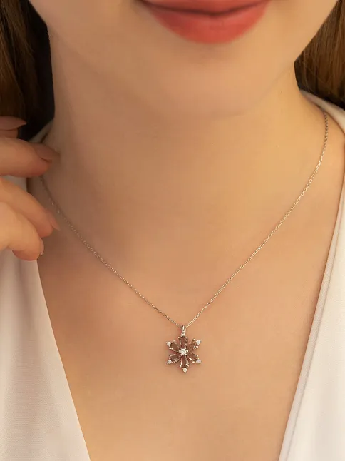 Kadın Gümüş Kolye - Zultanit Taşlı Çiçek Figürlü Kadın Gümüş Kolye