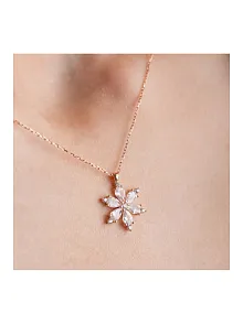 Gümüş Kolye - Zirkon Taşlı Rose Renk Sakura Kar Tanesi Kadın Kolye