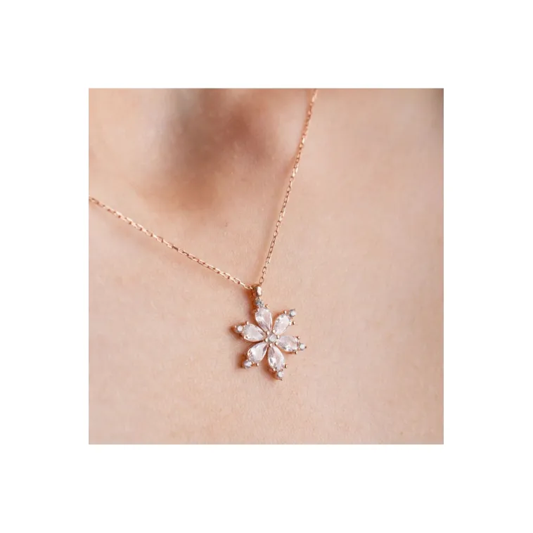 Gümüş Kolye - Zirkon Taşlı Rose Renk Sakura Kar Tanesi Kadın Kolye Gümüş Kolye - Zirkon Taşlı Rose Renk Sakura Kar Tanesi Kadın Kolye