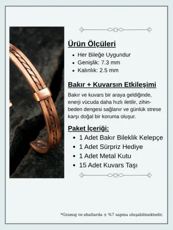 Kadın Erkek Saf Bakır Bileklik Hasır Model Metal Kutu Doğal Taşlar