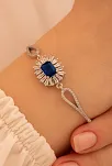 Kadın Gümüş Bileklik - Safir Taşlı Kare Model Zirkon Süslemeli Kadın Bileklik