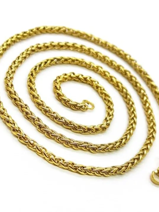 Yuvarlak Kral Model Paslanmaz Sarı Çelik Erkek Kolye Zincir