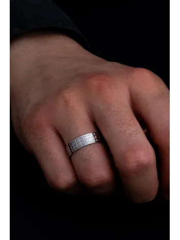 Erkek Gümüş Yüzük - 925 Ayar Üç Sıra Kare Model Gümüş Alyans Yüzük