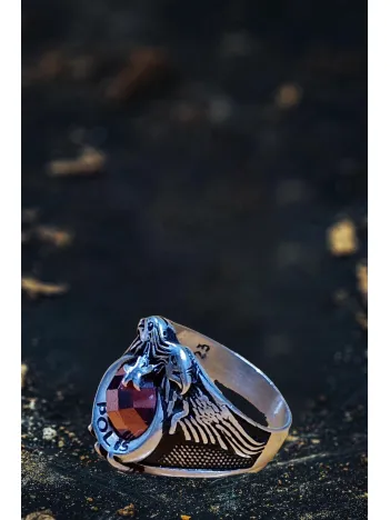 Erkek Gümüş Yüzük - Polis Yazılı Kartal Motifli Yakut Taşlı Yanları Kanat Model Erkek Yüzük Erkek Gümüş Yüzük - Polis Yazılı Kartal Motifli Yakut Taşlı Yanları Kanat Model Erkek Yüzük