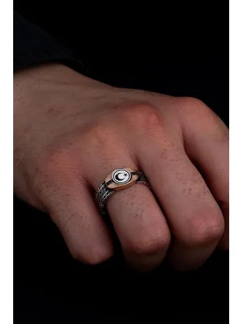 Erkek Gümüş Yüzük - Türk Bayrağı Ay Yıldız Sarmaşıklı İnce Kibar Erkek Yüzüğü Erkek Gümüş Yüzük - Türk Bayrağı Ay Yıldız Sarmaşıklı İnce Kibar Erkek Yüzüğü