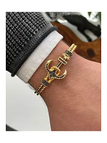Çapa Erkek Bileklik - Metal Erkek Bileklik - Taşlı Erkek Bileklik - Taşlı Çapa Model-Gold