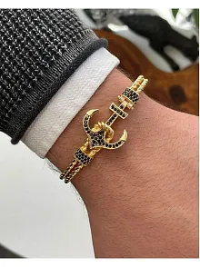 Çapa Erkek Bileklik - Metal Erkek Bileklik - Taşlı Erkek Bileklik - Taşlı Çapa Model-Gold