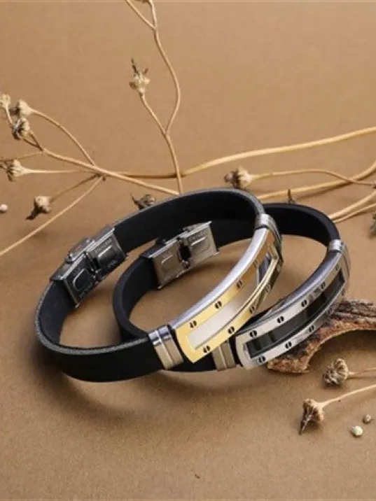 Kişiye Özel İsim Yazılan Çelik Deri Erkek Bileklik Künye