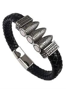 Ottoman Mermi Kurşun Deri Çelik Erkek Bileklik